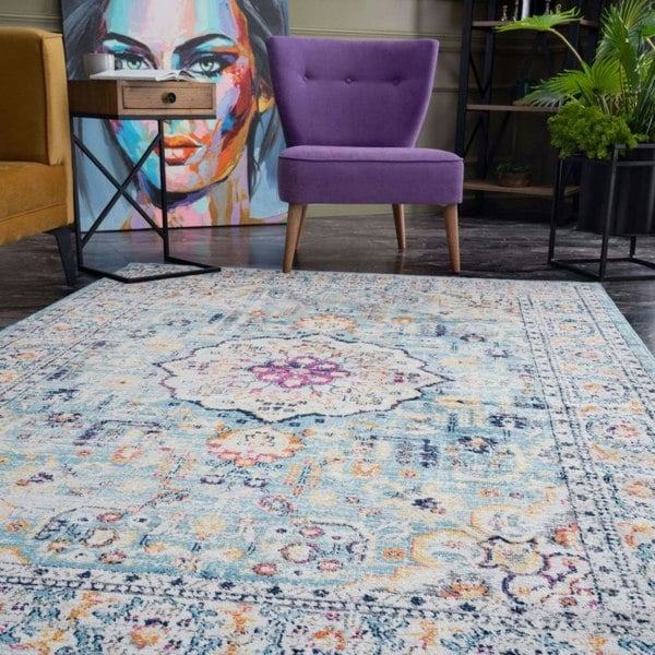 Living Room Rug Vintage Medallion Design in Multicolour