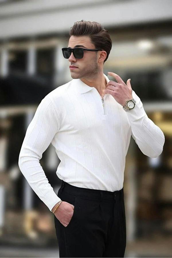 WOVCOR Polo Collar Zippered Knit Men's Sweater