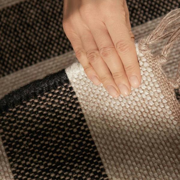 Handloom Jute Rug Natural White Black Fringed, Reversible, Striped Rug