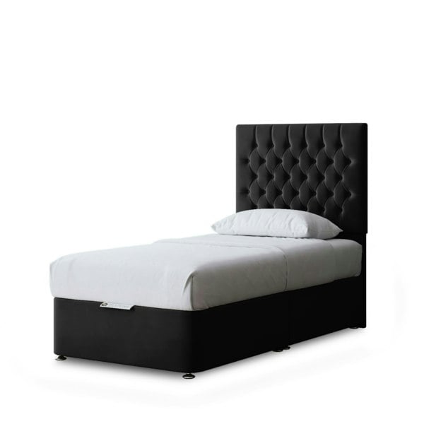 DS Living Seraphine Divan Bed with Upholstered Headboard - Two Drawers - Black - Small Single