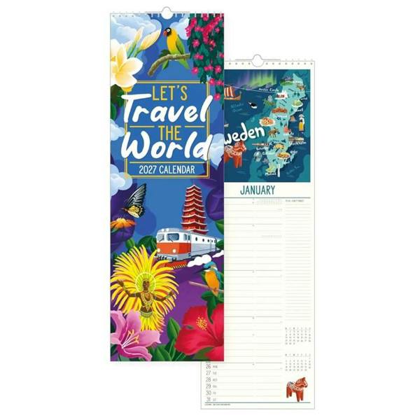 Let's Travel The World Deluxe Slim Calendar 2027, Deluxe Calendars, Month To View, Travel, Gift
