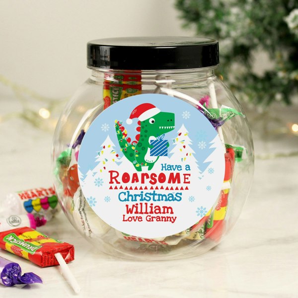 Personalised Memento Company Personalised Dinosaur 'Have a Roarsome Christmas' Sweet Jar
