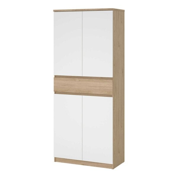 Wyld Haus Budapest White and Natural Oak Effect Wood Shoe Cabinet 4 Doors 1 Drawers