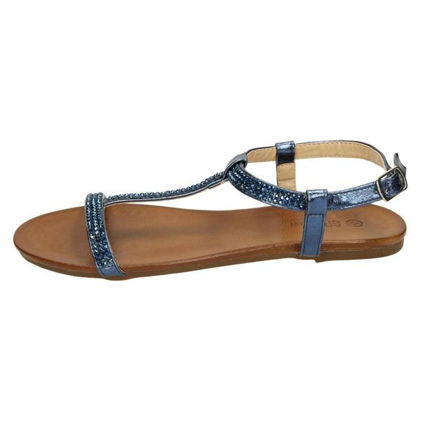 Spot On Ladies Spot On Flat Diamante T-Bar Sandals