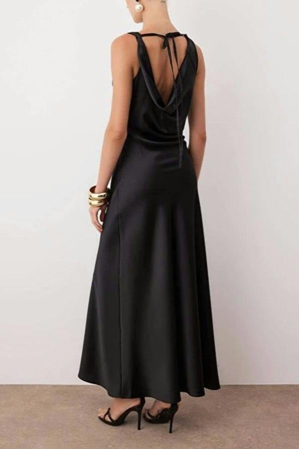 WOVCOR A-Line Cowl Neck Satin Maxi Elegant Dress