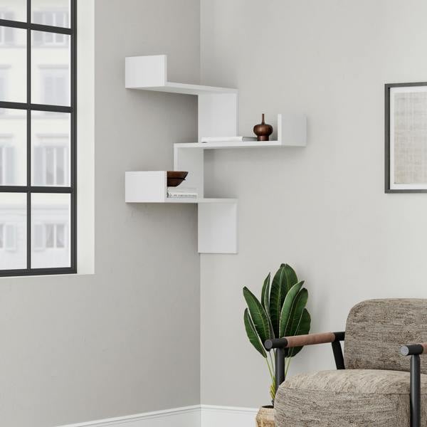 Decortie Luksa Modern Wall Shelf Bookcase Wall Mounted Corner Zigzag Design 60cm