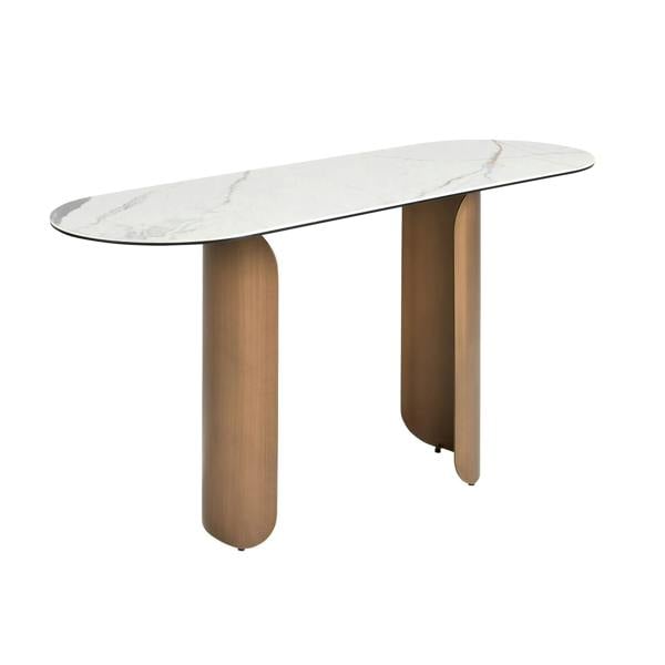 Angel Cerdá Oval Half-round Console Table in Porcelain Marble and Bronze-coloured Steel 3286