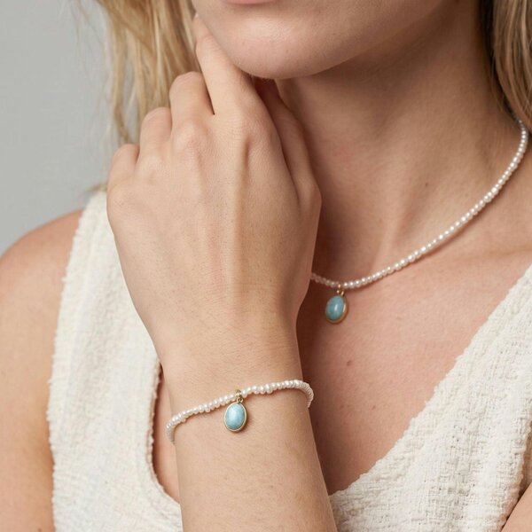 Uchi & Soto Shinju Pearl and Larimar Stone Pendant Bracelet