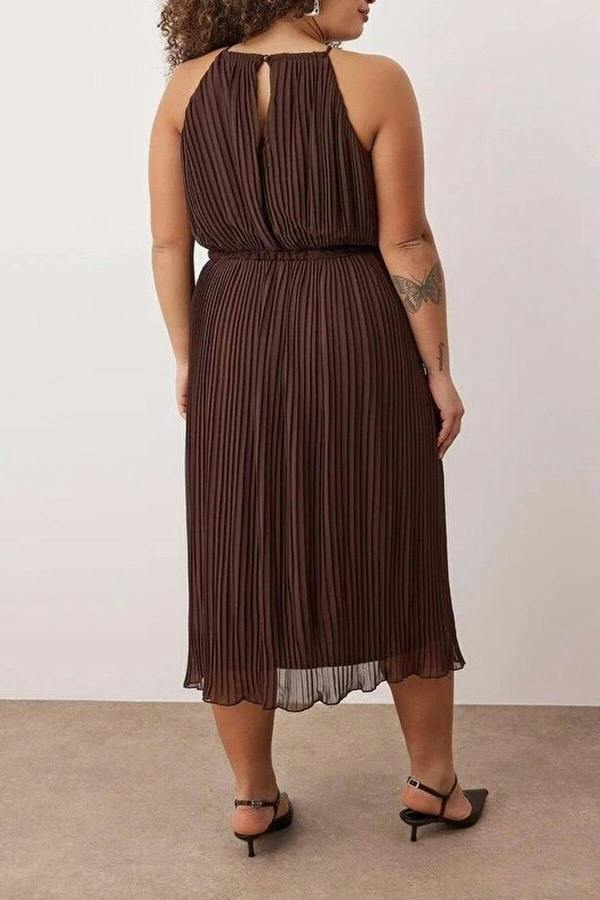 WOVCOR Bodycon Maxi Length Chiffon Woven Plus Size Dress