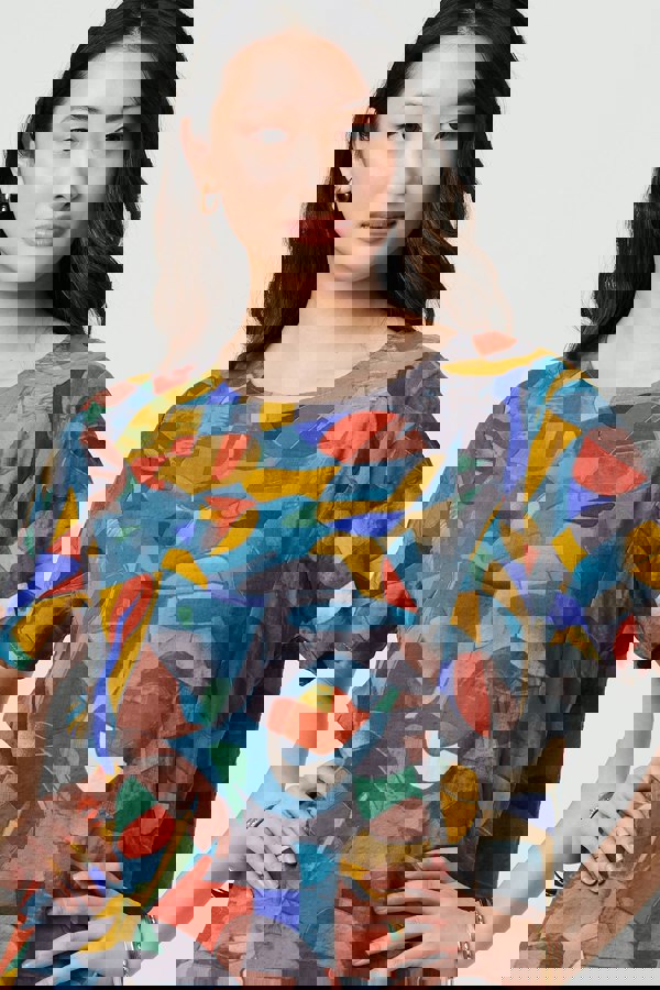 Silver | Abstract Short Sleeve Short Shift Dress
