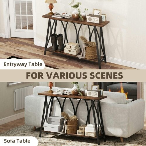 Wyld Haus Raneve Metal And Wooden Rustic Brown 2 Tier Industrial Console Table 120 x 30 x 80cm