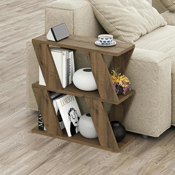 Decortie Lazena Modern 3-Tier Side Table, Slim Particleboard End Table H55.4cm