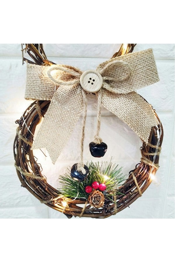 Living and Home Christmas Lighted Snowman with Hat Wreath Front Door Decor