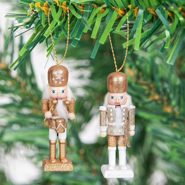 13cm Wooden Nutcracker Christmas Ornament Set of 5, Hand-Painted Festive Decorations image 7