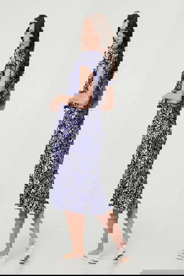 Blue | Floral Cap Sleeve Midi Dress
