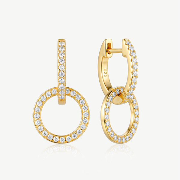 Double Hoop Pavé Earrings With Round Removable Charms in 18k Gold or Silver