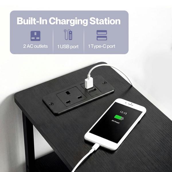 Levede Slim Bedside Table with Charging Station 3 Drawers for Bedroom Black