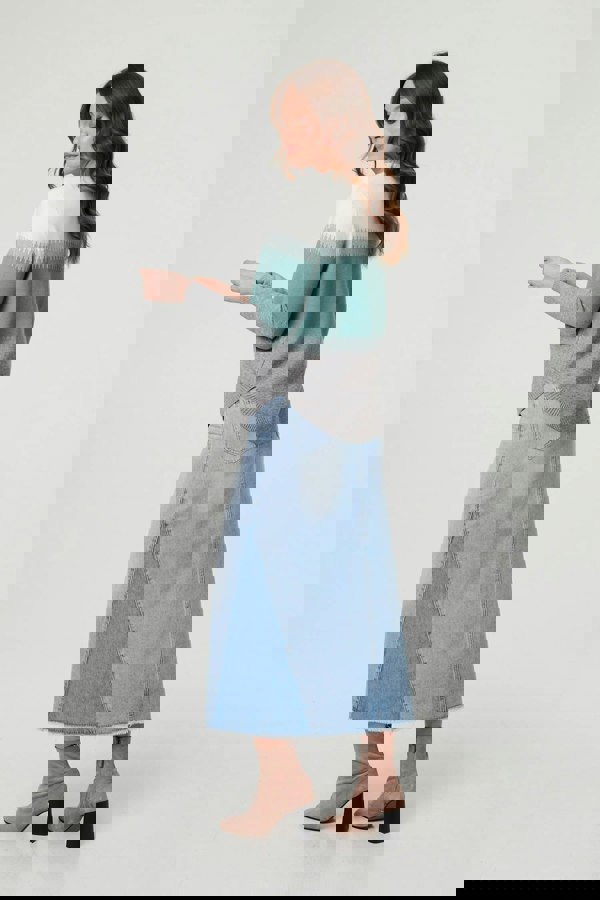 Green | Sparkly Colour Block Curve Hem Jumper
