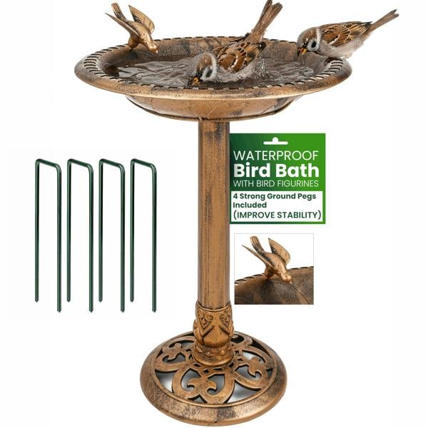 My Garden Outdoor Living My Garden Bird Bath with Ground Pegs Freestanding Bronze Effect Birds Bath for Garden & Patio Use with Wide Shallow Bowl