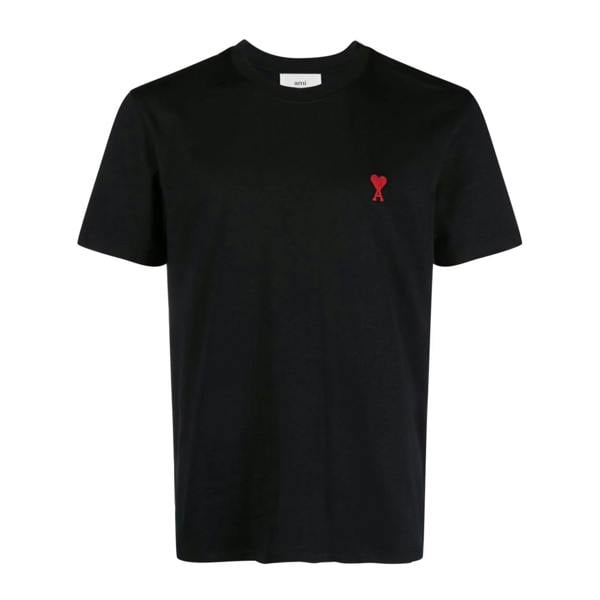 AMI Paris Ami De Coeur Red Embroidered Logo T-Shirt   in  Black