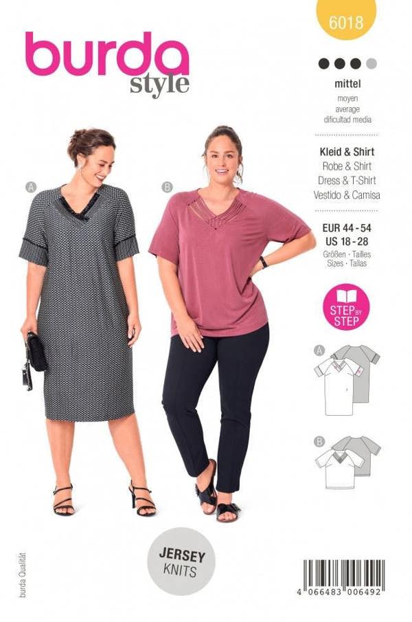Burda Sewing Pattern 6018 Tops and Dresses For Women, 18-28 (44-54) - Intermediate
