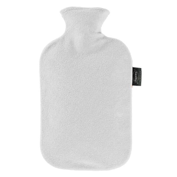 White Fashy 2L hot water bottle with black label and handle