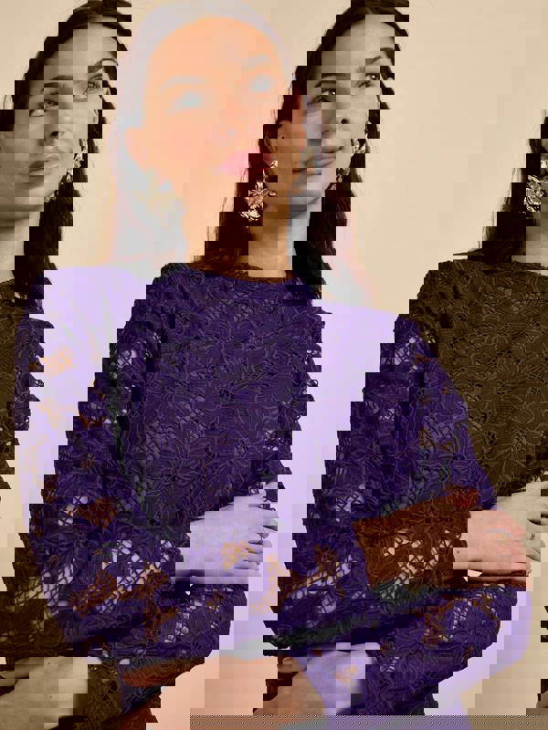 GWD Freya Floral Lace Purple Midi Dress