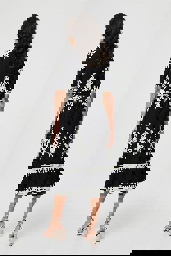 Black | Ikat Print 1/2 Sleeve Wrap Midi Dress
