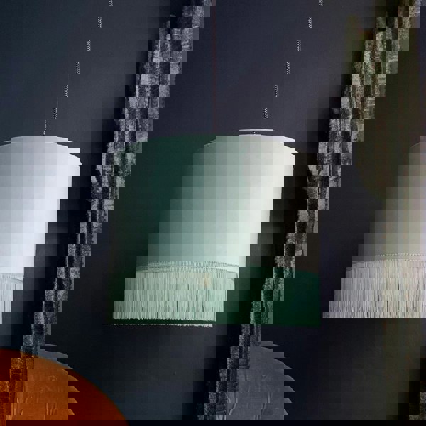 Sea Green Velvet Lampshade With Gold Lining And Fringing