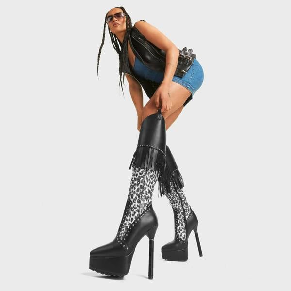 Lamoda My Priority BlackPU Platform Knee High Boots for Women Chic Stylish