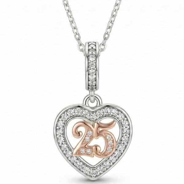 Parus Home 25th Birthday Necklace Sterling Silver Heart Pendant