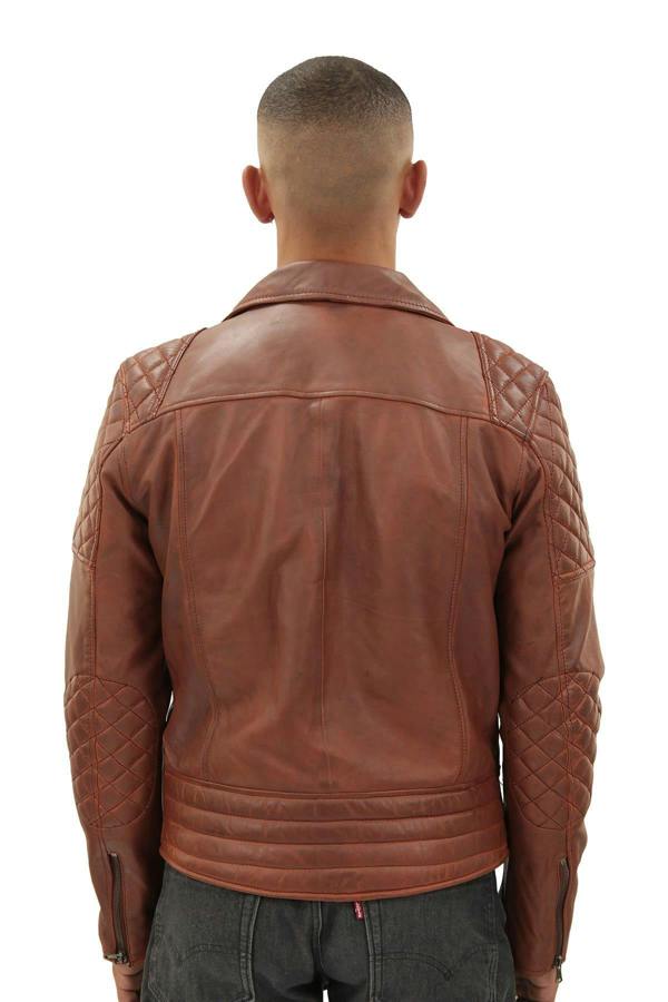 Infinity Leather Mens Quilted Leather Biker Jacket-Bordeaux