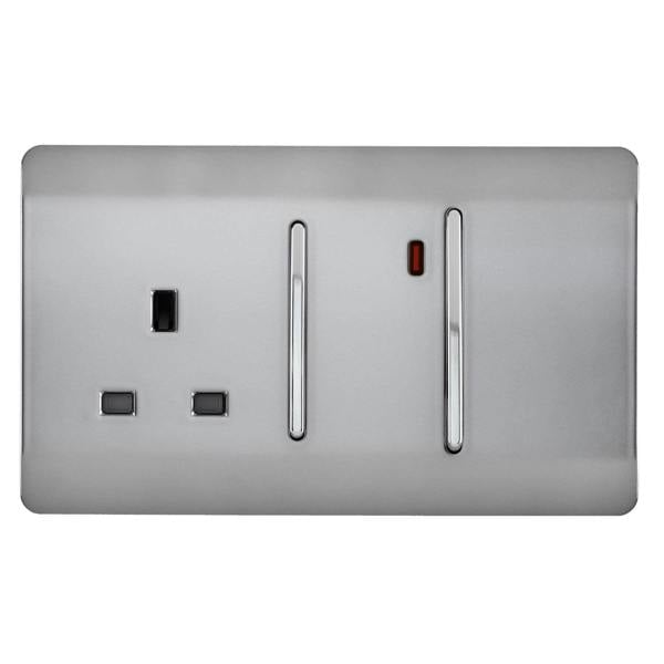 Trendi Switch 45 Amp Cooker Switch & 13 Amp Plug Socket with Neon in Brushed Steel