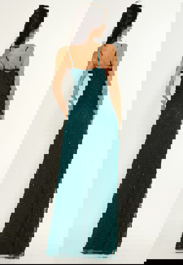 Cami Sequin Stripe Embellished Maxi Dress in Emerald Green - ANGELEYE