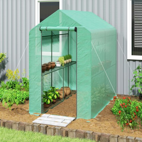 Outsunny Walk in Greenhouse w/Shelves Steeple Grow House 186x 120 x 190cm White