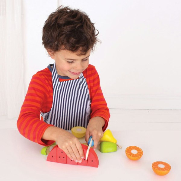 Bigjigs Toys Cutting Fruit Chefs Set - Includes Chefs Apron, 4 Pieces Of Wooden Fruit And 1 Slicer