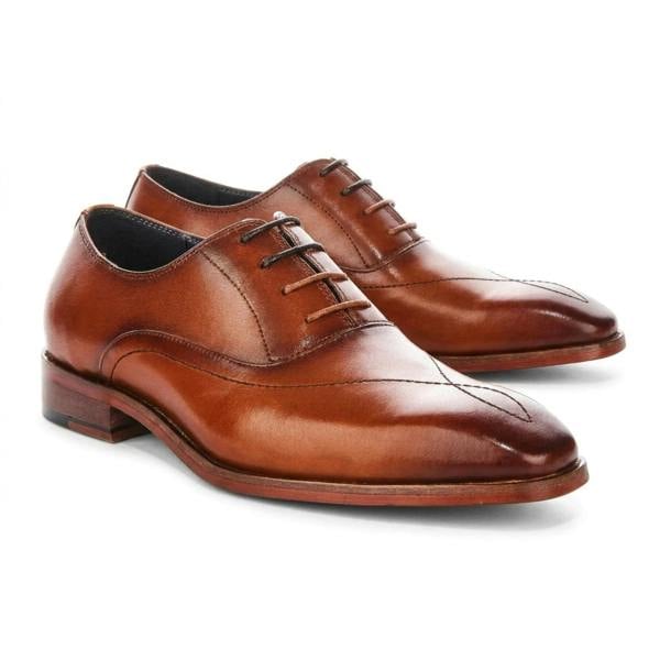 Justin Reess Jett - Men's Tan Cross-Stitch Toe Cap Oxford Shoes