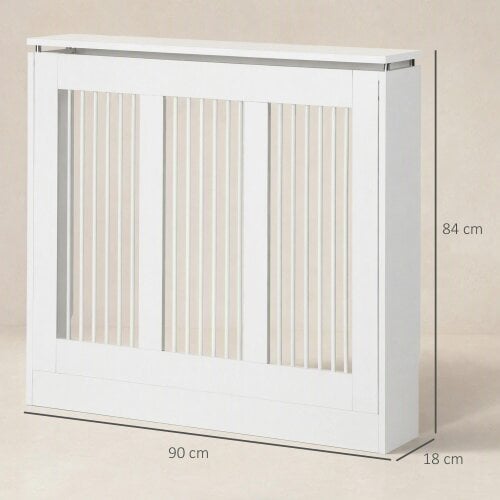 HOMCOM Radiator Cover Vertical Slatted MDF Steel for Heat Circulation White