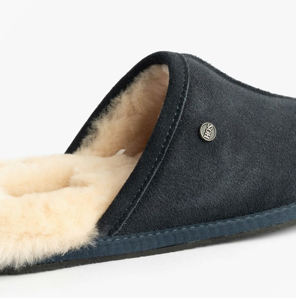 HOS Sheepskin EDWIN Mens Slippers Navy