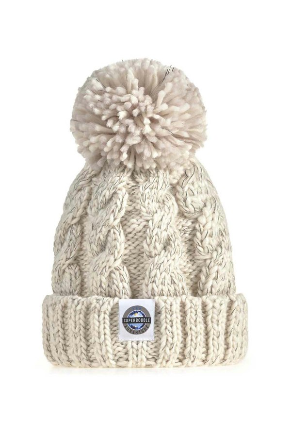 SuperBobble Kids Cable Knit Beanie Bobble Hat - Oatmeal