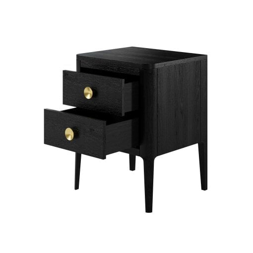 Wyld Haus Bologna Black Oak and Brass Two Drawer Bedside Table
