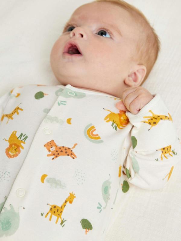 Mini Cuddles Baby Unisex 2pk Animal Printed Sleepsuits, Multicolour