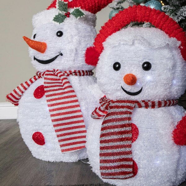 Samuel Alexander 70cm Set of 3 Light up Foldable Cloth Christmas Snowmen with 130 White LEDs