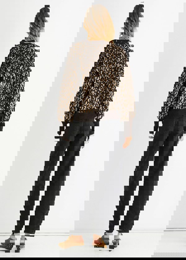 Gini London Chocolate Animal Print Wool Mix Cardigan Look Jumper