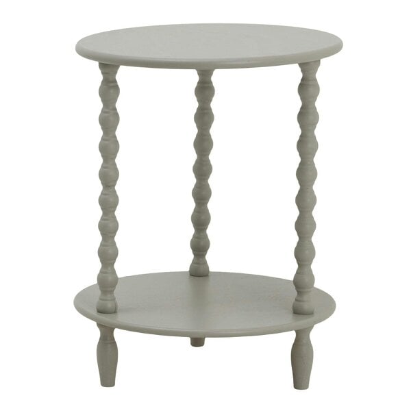 Wyld Haus Thui Grey Wood Round Side Table Bottom Shelf