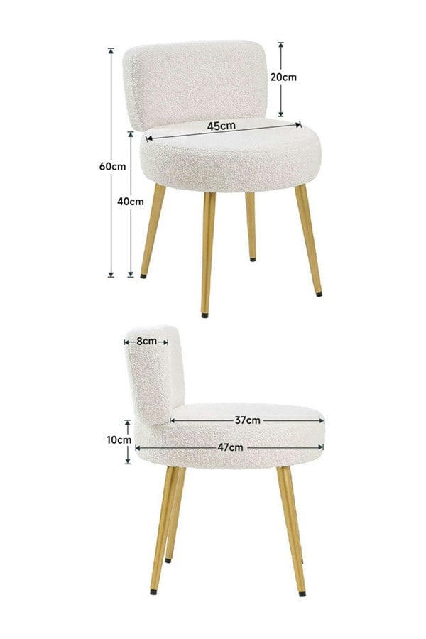 Living and Home Cream Faux Fur Vanity Stool Chair with Metal Legs