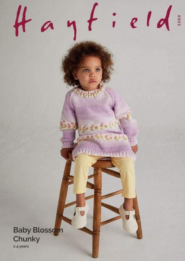 Hayfield Baby Blossom Chunky Knitting Pattern 5569, Dresses for Baby, Kids, 1 - 4 Years
