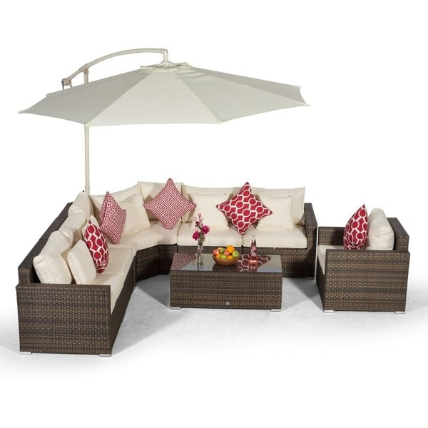 Giardino Santorini L Shape Modular 6 Seat Rattan Corner Sofa Set With Armchair & Coffee Table