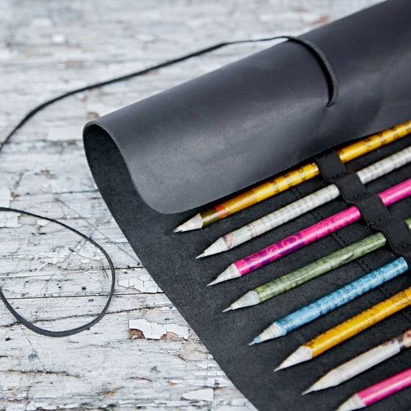 Paper High Buffalo Leather Roll Up Pencil Case