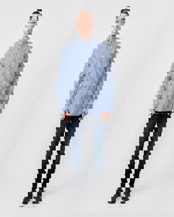 GANT Mens Slim Fit Striped Poplin Shield Shirt - 436 College Blue